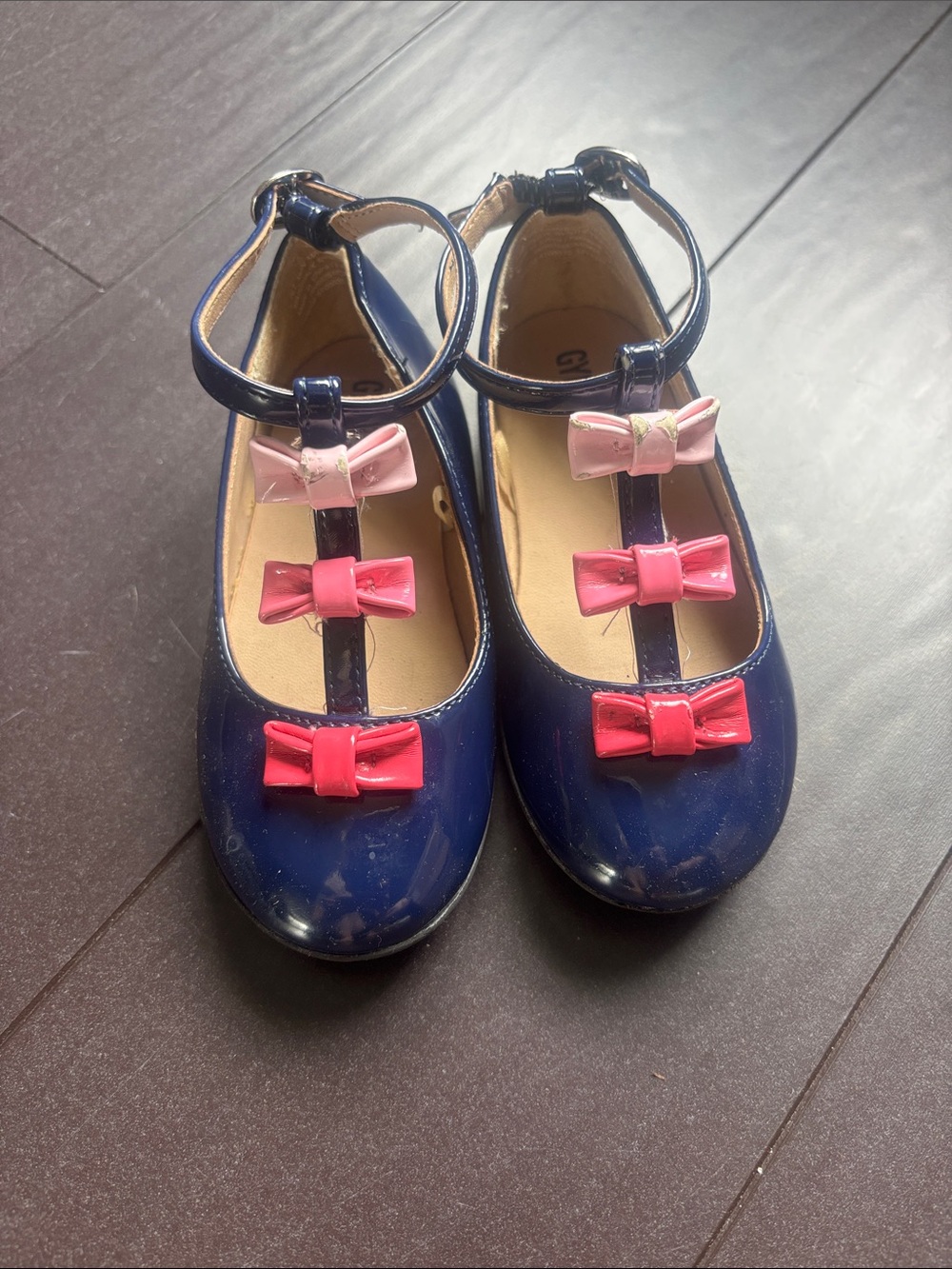 Gymboree Navy Patent T-Strap Dress Shoes with Pink Bows